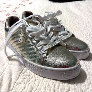 Gold and white Guess sneakers 9.5